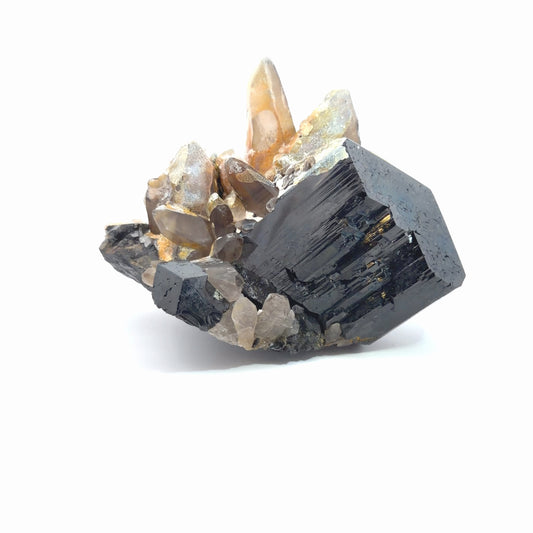 Hyalite on Smoky Quartz, Schorl from Erongo Region, Namibia